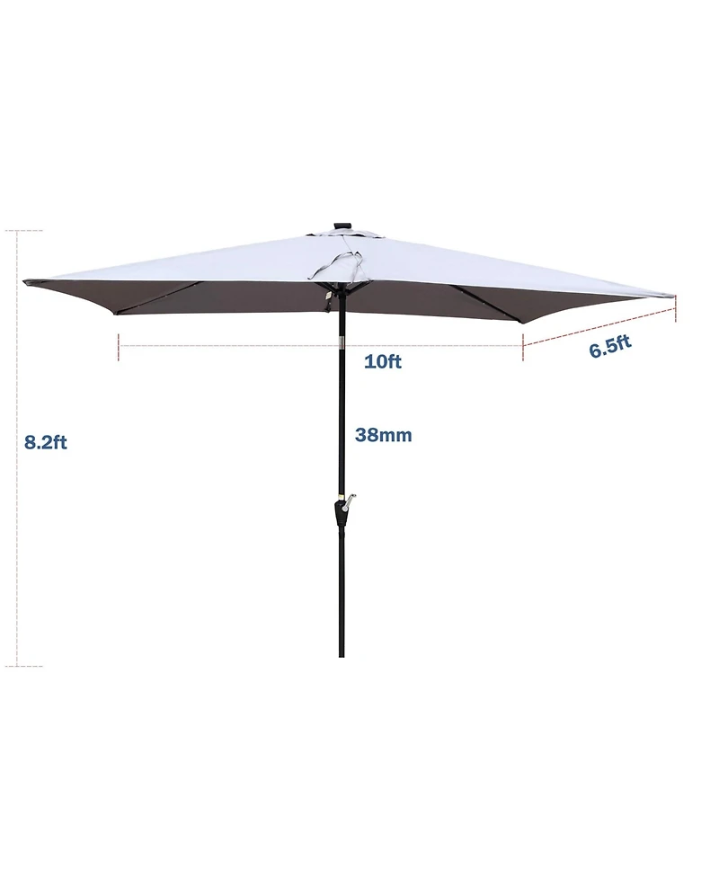 Clihome 10 x 6.5t Rectangular Patio Solar Led Lighted Outdoor Umbrellas with Crank and Push Button Tilt