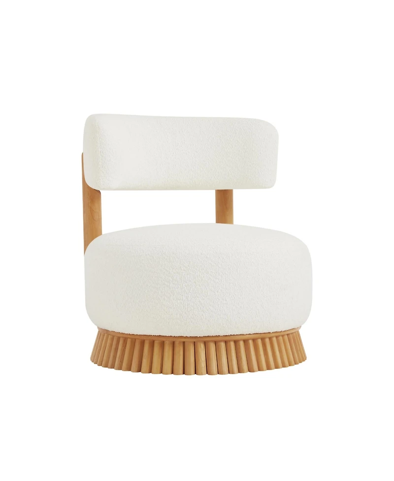 Rainsken Modern Farmhouse Style Accent Chair with Thatched-Roof Inspired Wooden Base, Soft Upholstered Seating Chair for Living Room and Bedroom