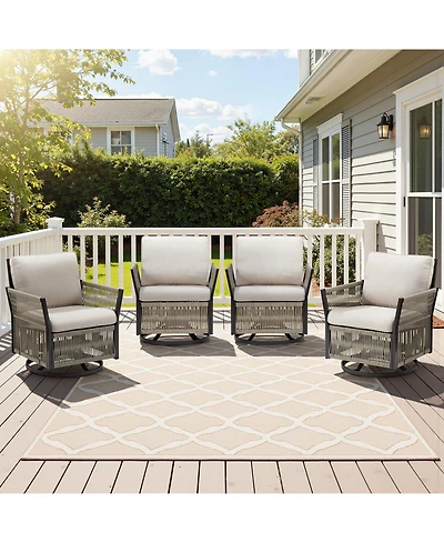 Gymojoy Outdoor Swivel Glider Rocker Chairs Set of 4 - Wicker Patio Furniture All Weather Conversatio Sets for Deck Backyard