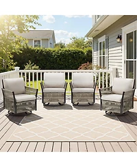 Gymojoy Outdoor Swivel Glider Rocker Chairs Set of 4 - Wicker Patio Furniture All Weather Conversatio Sets for Deck Backyard