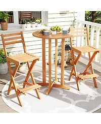 Gymax Outdoor Folding Bar Stools Set of 2 w/Backrest Footrest Wooden Barstools