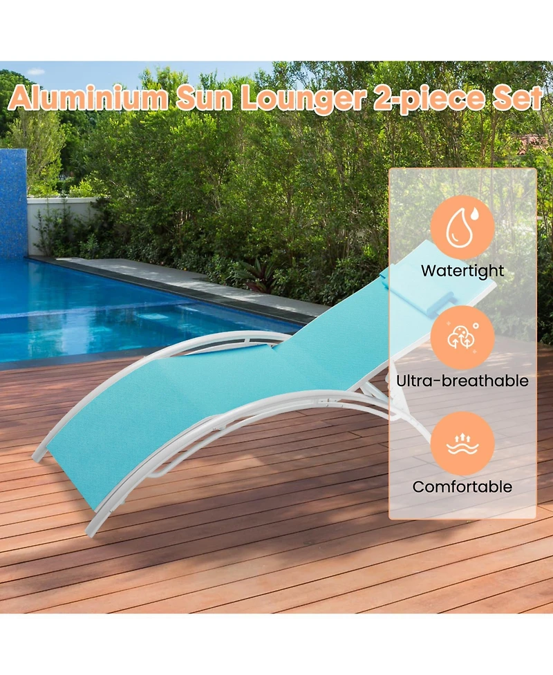 homfan Set of 2 Aluminum Patio Chaise Lounge Chairs - Outdoor Adjustable Recliners