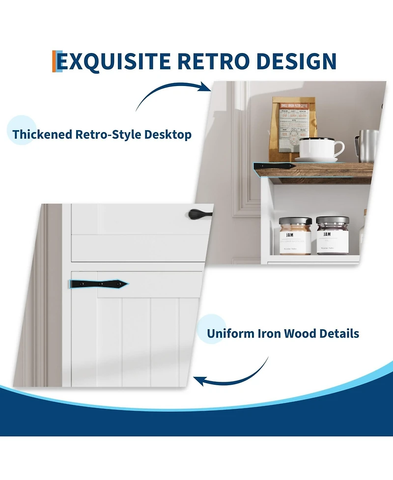 homfan Farmhouse Bathroom Storage Cabinet - Wooden Furniture with Doors, Drawers and Adjustable Shelf - Rustic Organizer for Kitchen, Laundry