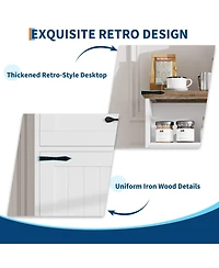 homfan Farmhouse Bathroom Storage Cabinet - Wooden Furniture with Doors, Drawers and Adjustable Shelf - Rustic Organizer for Kitchen, Laundry