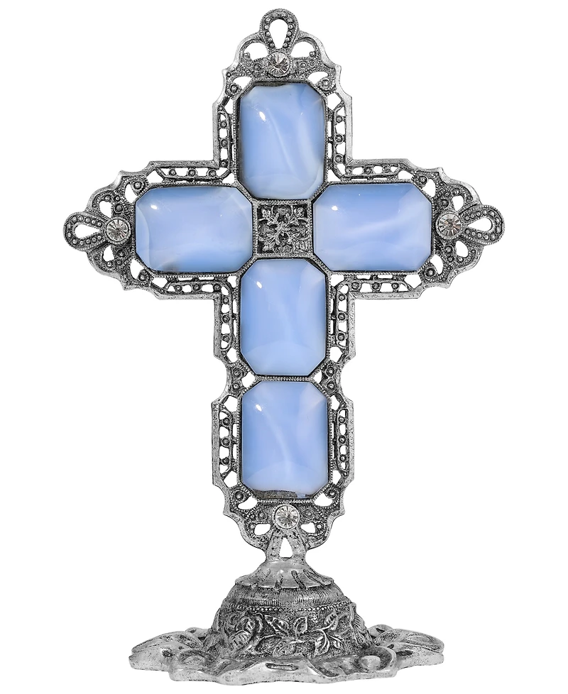 Symbols of Faith Pewter Octagon Blue Moon Stone Cross Plaque