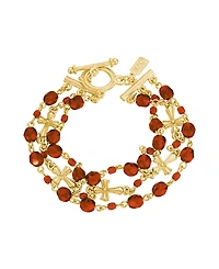 Symbols of Faith 14K Gold-Dipped Red 3-Row Bead and Cross Toggle Bracelet