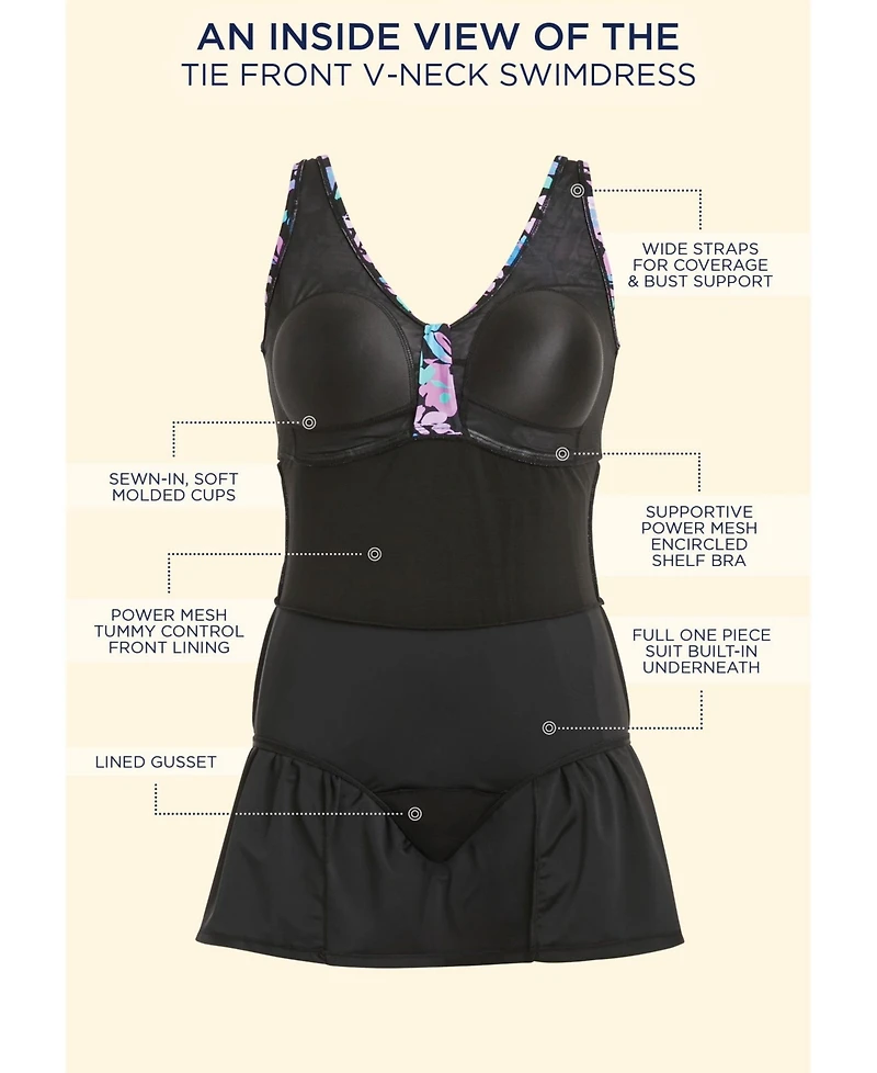 Swimsuits for All Women's Tie Front V-Neck Swimdress