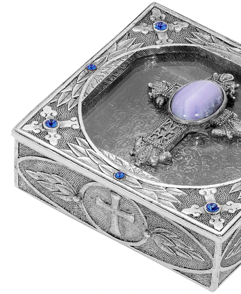 Symbols of Faith Pewter Blue Lace Agate Semi Precious With Sapphire Rosay Box
