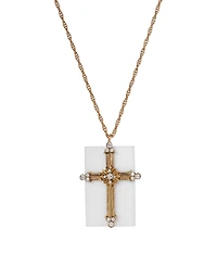Symbols of Faith 14K Gold Dipped White Real Quartz Stone Crystal Cross 28" Necklace