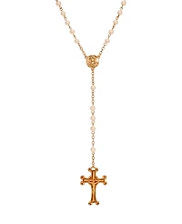 Symbols of Faith 14K Gold Dipped Crucifix Faux Pearl Glass Bead Rosary Necklace