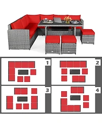 Gymax 7PCS Rattan Patio Sectional Sofa Set Conversation Set Cushions