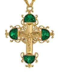 Symbols of Faith Gold-Tone Cross Emerald Green Crystals 28" Necklace