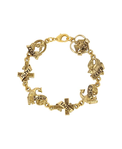 Symbols of Faith Gold Tone Love Peace Hope Faith Bracelet