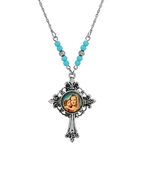 Symbols of Faith Silver-Tone Cross Mary Child Decal 18" Necklace