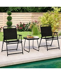 Gymax 3-Piece Patio Furniture Set Folding Fabric Chairs and Marble-Like Top Coffee Table