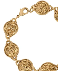 Symbols of Faith Gold-Tone Two Rings and Cross Medallion Wedding Bracelet