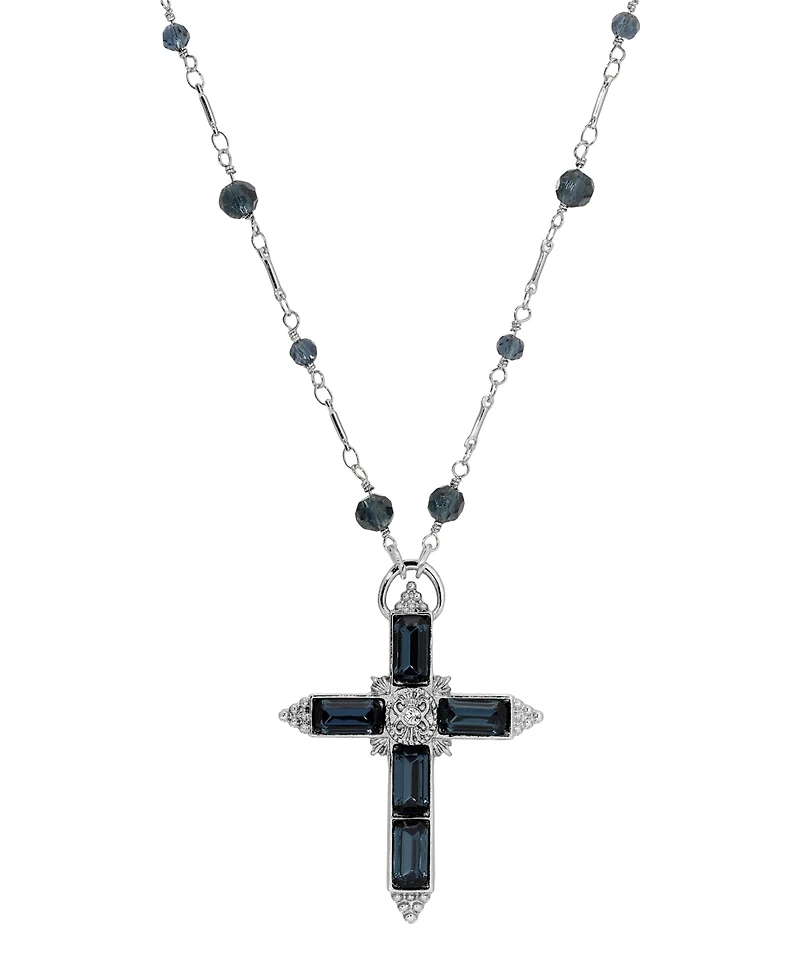 Symbols of Faith Silver-Tone Montana Cross Beaded 30" Necklace