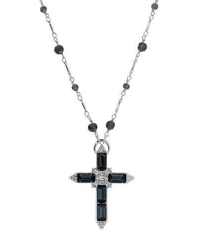 Symbols of Faith Silver-Tone Montana Cross Beaded 30" Necklace