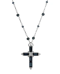 Symbols of Faith Silver-Tone Montana Cross Beaded 30" Necklace