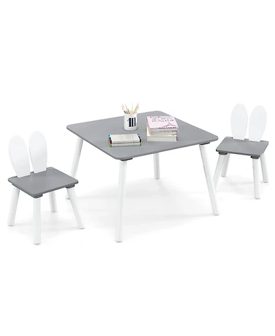Gymax 3 Pieces Kids Table and Chairs Set Children Wooden Furniture Set w/ Solid Wood Legs