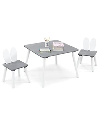 Gymax 3 Pieces Kids Table and Chairs Set Children Wooden Furniture Set w/ Solid Wood Legs