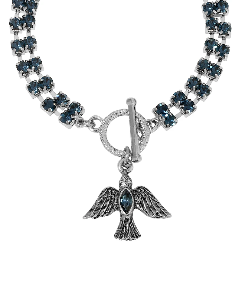 Symbols of Faith Silver Tone Montana Crystal Dove Charm Bracelet
