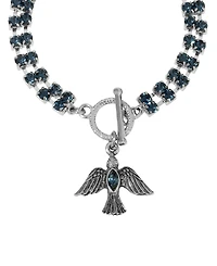 Symbols of Faith Silver Tone Montana Crystal Dove Charm Bracelet