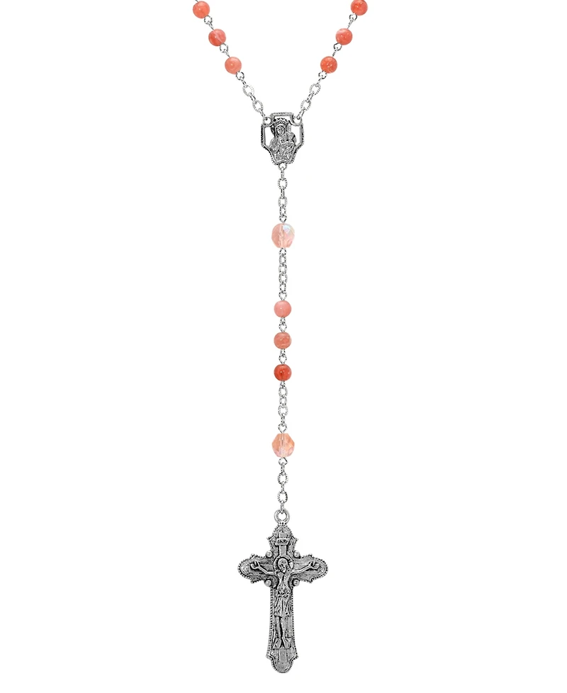 Symbols of Faith Silver-Tone Pink Beaded Crucifix Rosary
