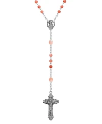 Symbols of Faith Silver-Tone Pink Beaded Crucifix Rosary