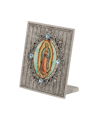 Symbols of Faith Pewter Enamel Our Lady Of Guadalupe Sapphire Cystal Plaque