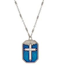Symbols of Faith Silver Tone Blue Enamel Silver Cross 24" Necklace