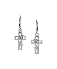 Symbols of Faith Silver Tone Cross Leverback Earrings