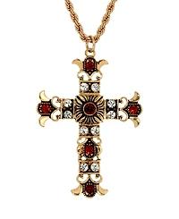 Symbols of Faith Gold-Tone Cross Clear Crystals Siam Beads 16"+3" Necklace