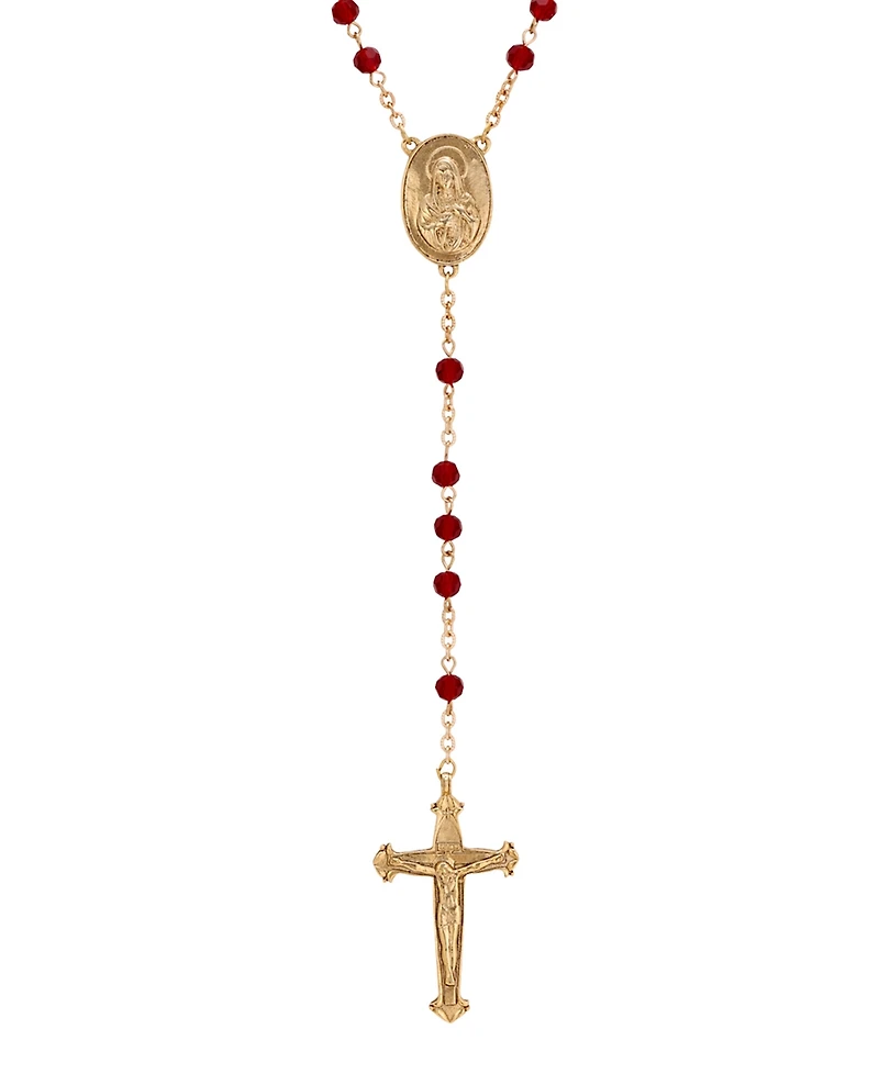 Symbols of Faith Gold-Tone Red Bead Our Lady of Guadalupe Rosary