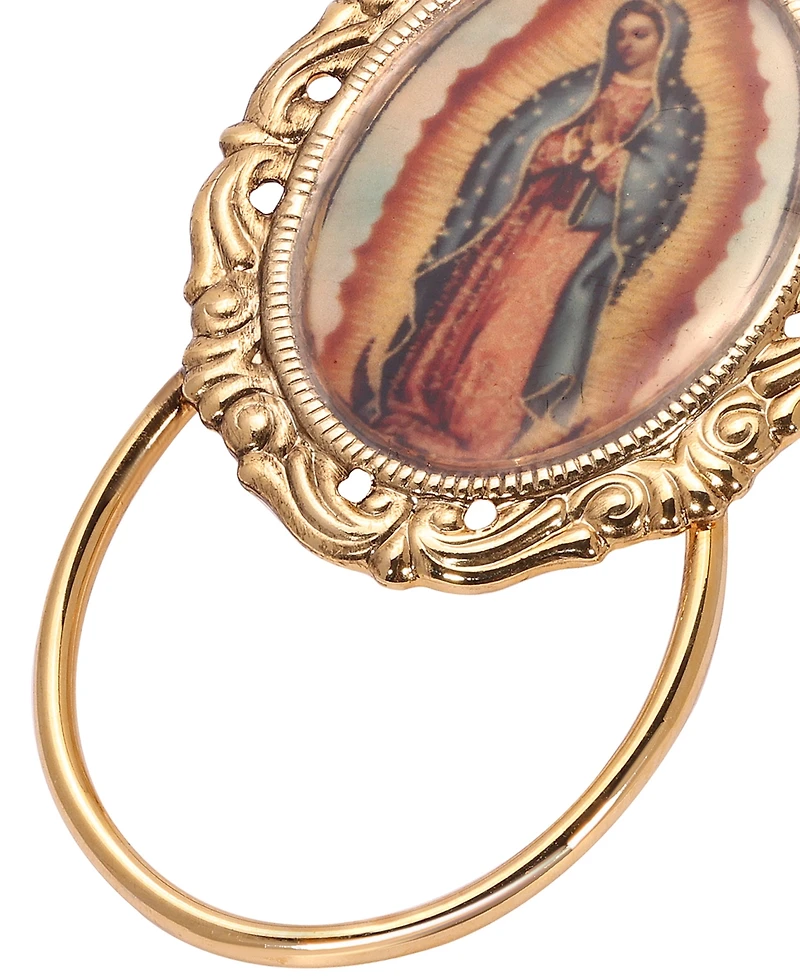 Symbols of Faith Gold Tone Oval Our Lady Of Guadalupe Decal Badge Holder