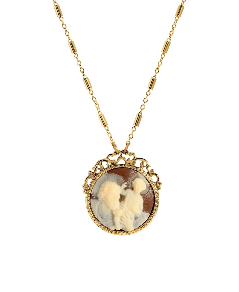 Symbols of Faith Gold-Tone Round Brown Ivory Christopher Child Cameo 26" Necklace