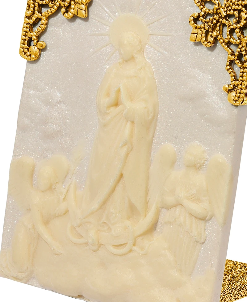 Symbols of Faith 14K Gold Dipped Beige White Mother Mary Plaque