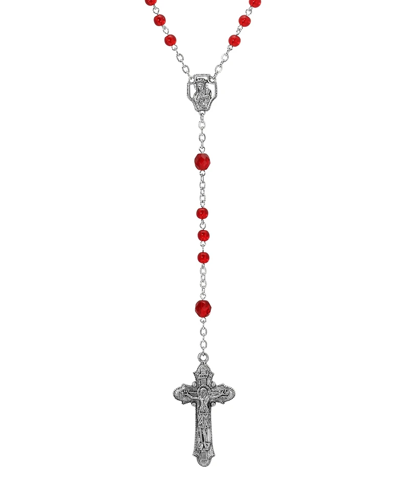 Symbols of Faith Silver-tone Red Beaded Crucifix Rosary