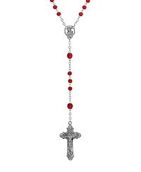 Symbols of Faith Silver-tone Red Beaded Crucifix Rosary