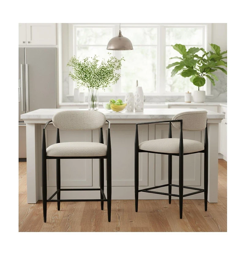 Maison Boucle 25.5" Chenille Upholstered Counter Height Stools with Arms Set of 2