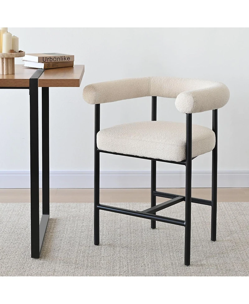 Maison Boucle 24" Boucle Counter Height Bar Stools with Arms, Metal Frame, Set of 2