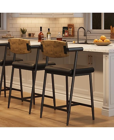 gaomon Set of 2 Counter Stools with Armrest, Upholstered Seat and Wood Back