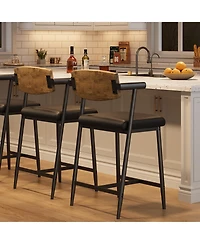 gaomon Set of 2 Counter Stools with Armrest, Upholstered Seat and Wood Back