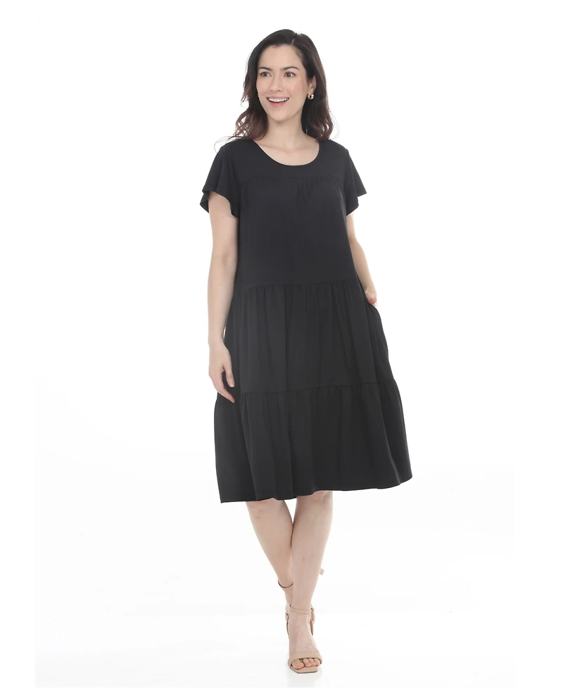 White Mark Women's Flutter-Sleeve Ruffle Tiered Dress