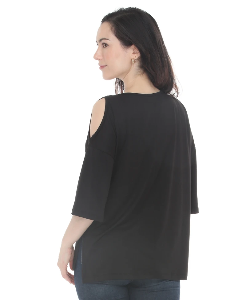 White Mark Women's Casual Cold Shoulder Pullover Top