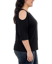 White Mark Plus Casual Cold Shoulder Pullover Top