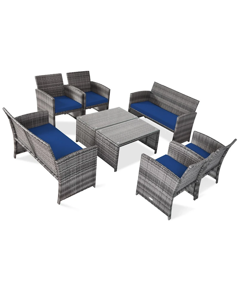 Gymax 8PCS Patio Outdoor Rattan Conversation Furniture Set