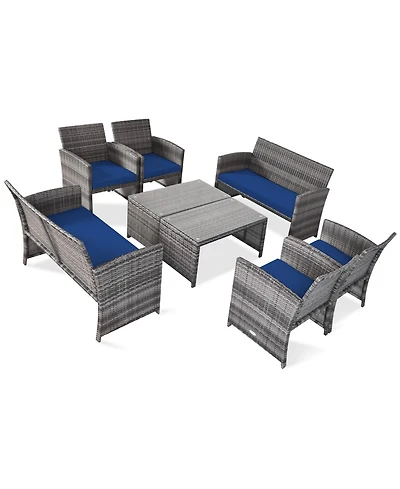 Gymax 8PCS Patio Outdoor Rattan Conversation Furniture Set