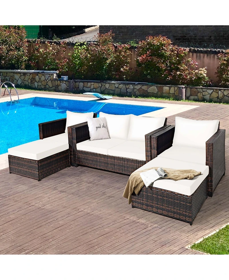 Gymax 5PCS Outdoor Patio Rattan Conversation Sofa Furniture Set