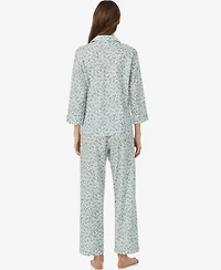 Lauren Ralph Women's Notch Collar Top and Ankle Length Pajama Pants, 2-Piece Set